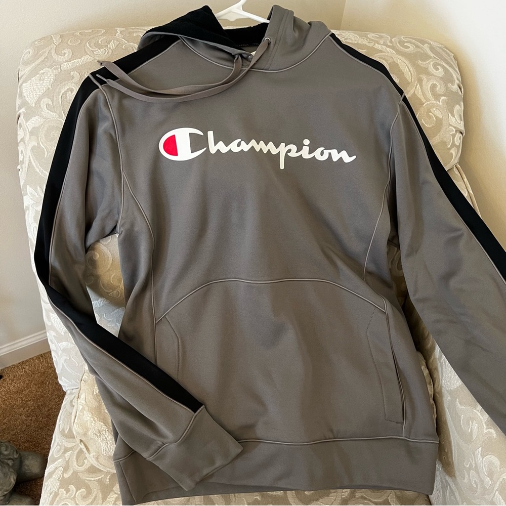 Champion Pullover Hoodie/Sweatshirt - Dark/Slate grey and black trim